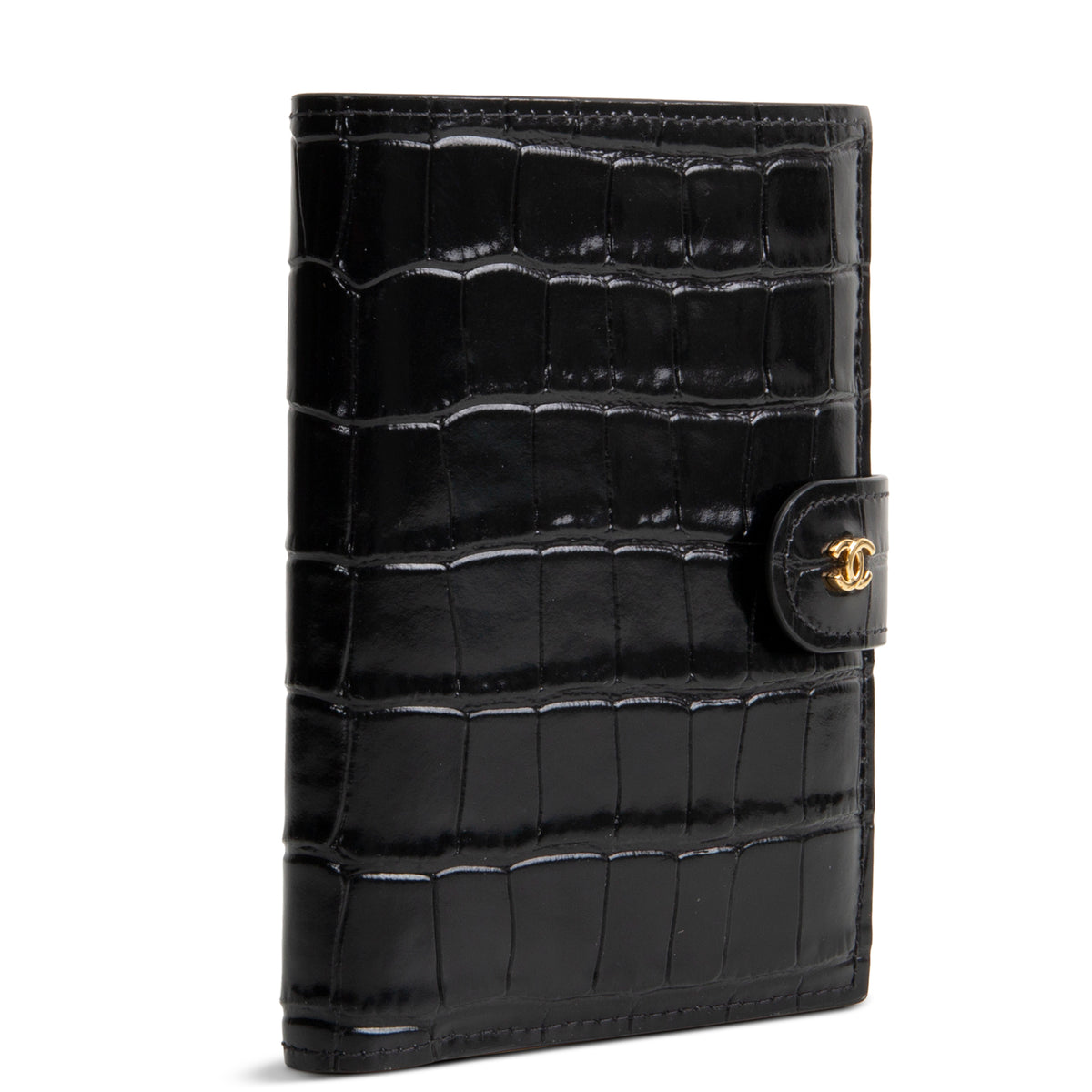 CHANEL Crococo Embossed Passport Cover - Black