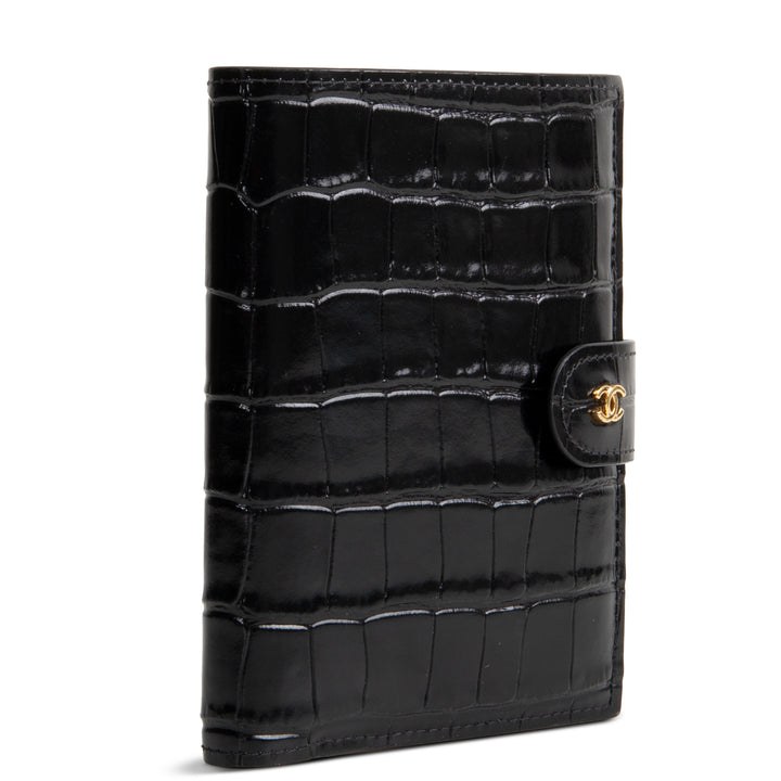 CHANEL Crococo Embossed Passport Cover - Black