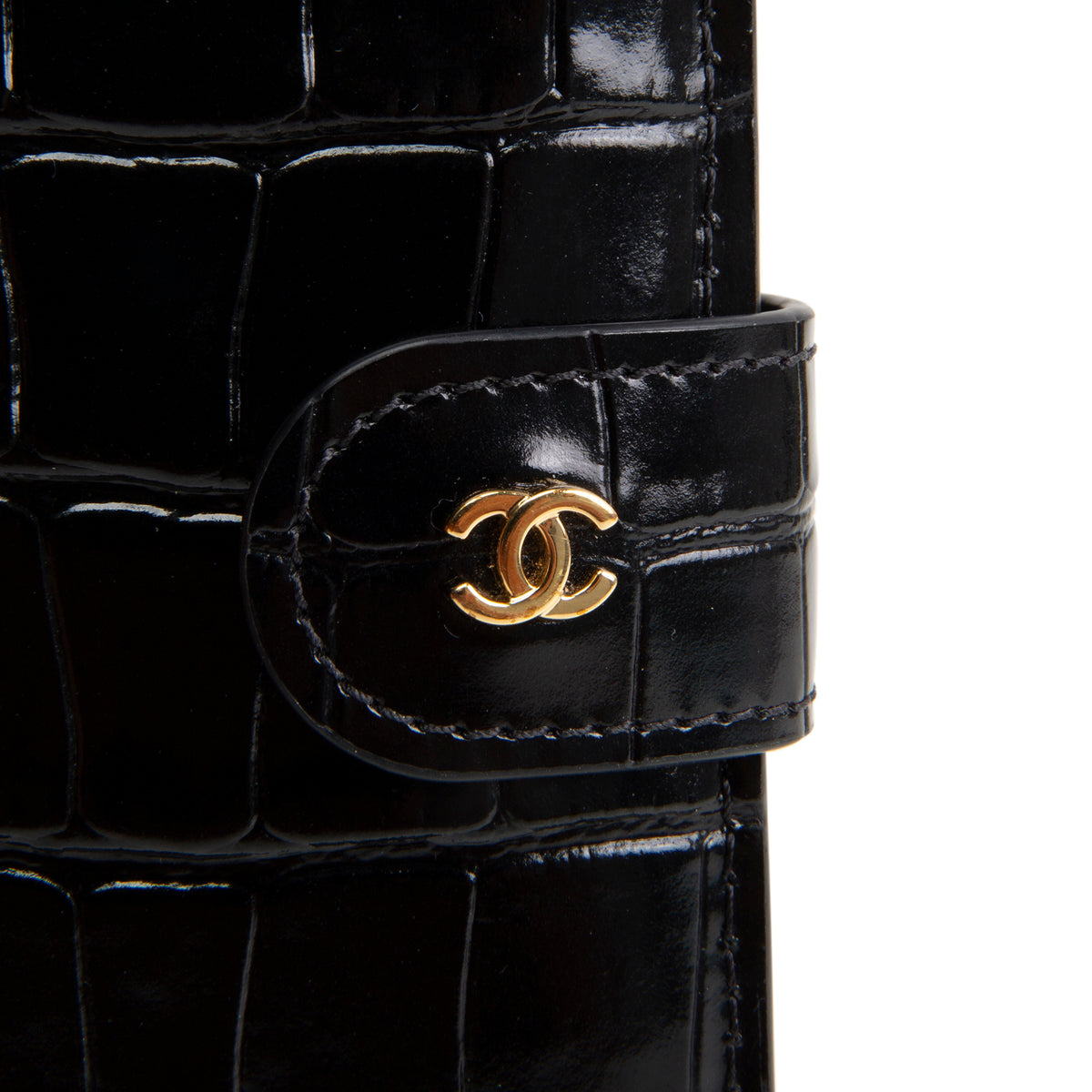CHANEL Crococo Embossed Passport Cover - Black