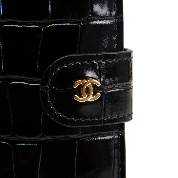 CHANEL Crococo Embossed Passport Cover - Black