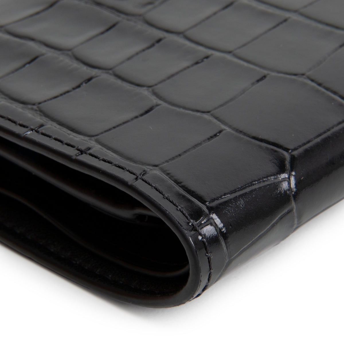 CHANEL Crococo Embossed Passport Cover - Black