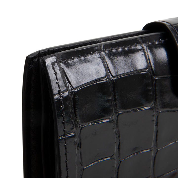 CHANEL Crococo Embossed Passport Cover - Black