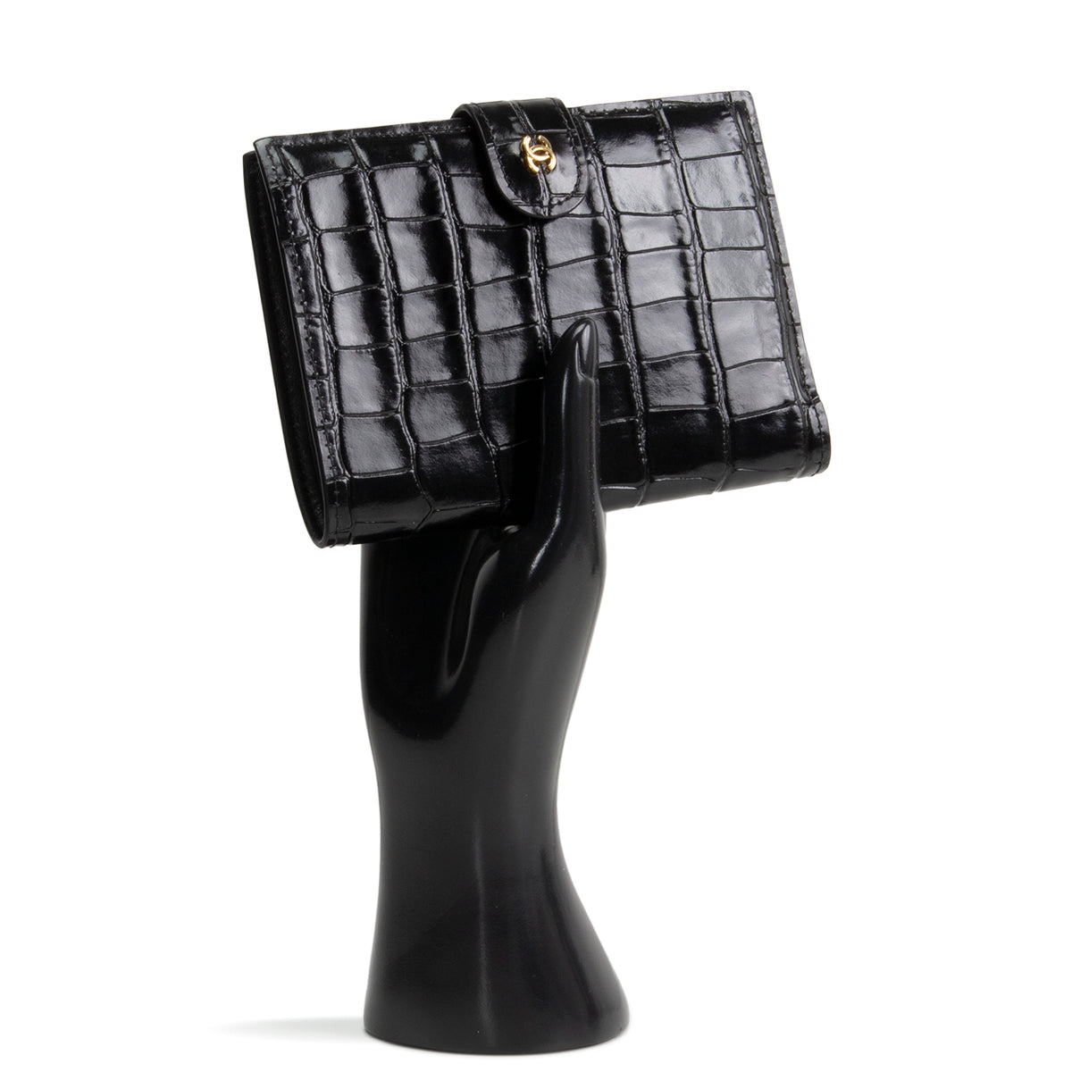 CHANEL Crococo Embossed Passport Cover - Black