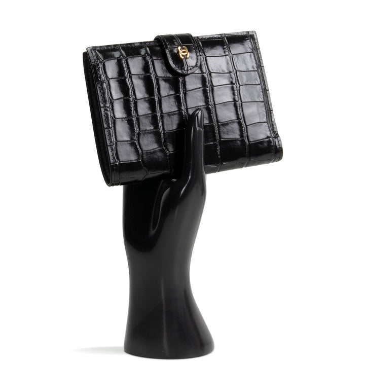 CHANEL Crococo Embossed Passport Cover - Black