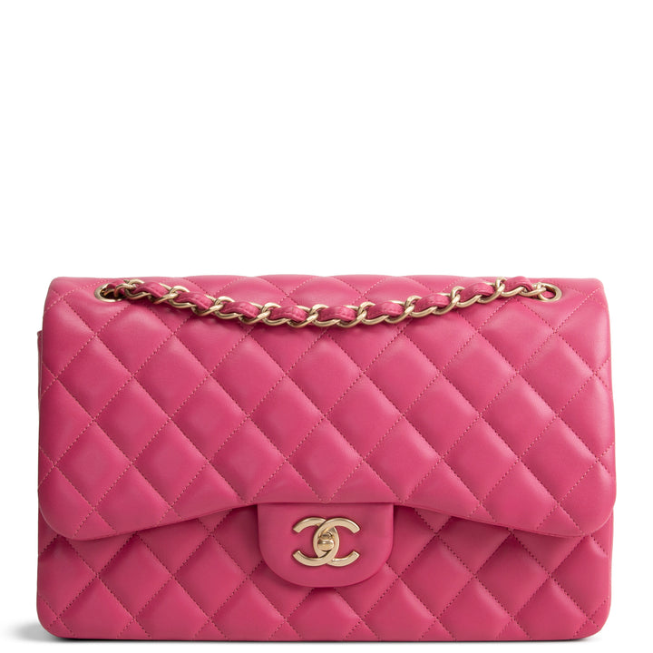 CHANEL Jumbo Quilted Lambskin Double Flap - Pink