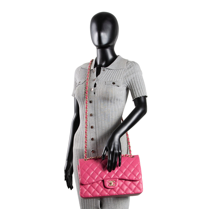 CHANEL Jumbo Quilted Lambskin Double Flap - Pink