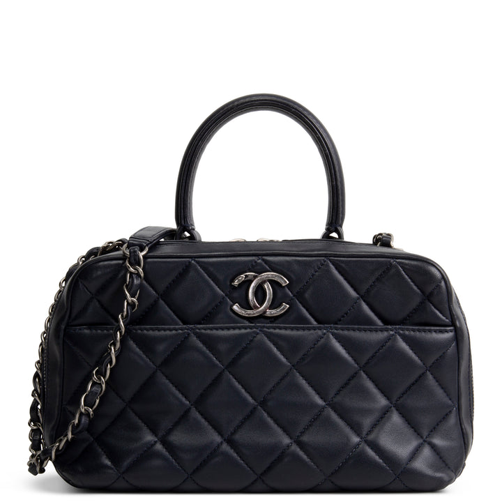 CHANEL Quilted Lambskin Trendy CC Bowling Bag - Deep Navy Blue