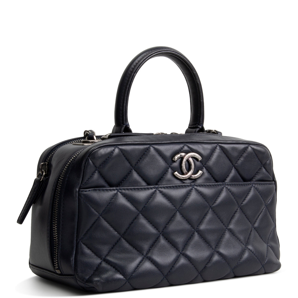 CHANEL Quilted Lambskin Trendy CC Bowling Bag - Deep Navy Blue