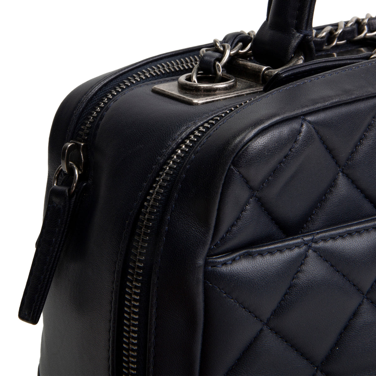 CHANEL Quilted Lambskin Trendy CC Bowling Bag - Deep Navy Blue