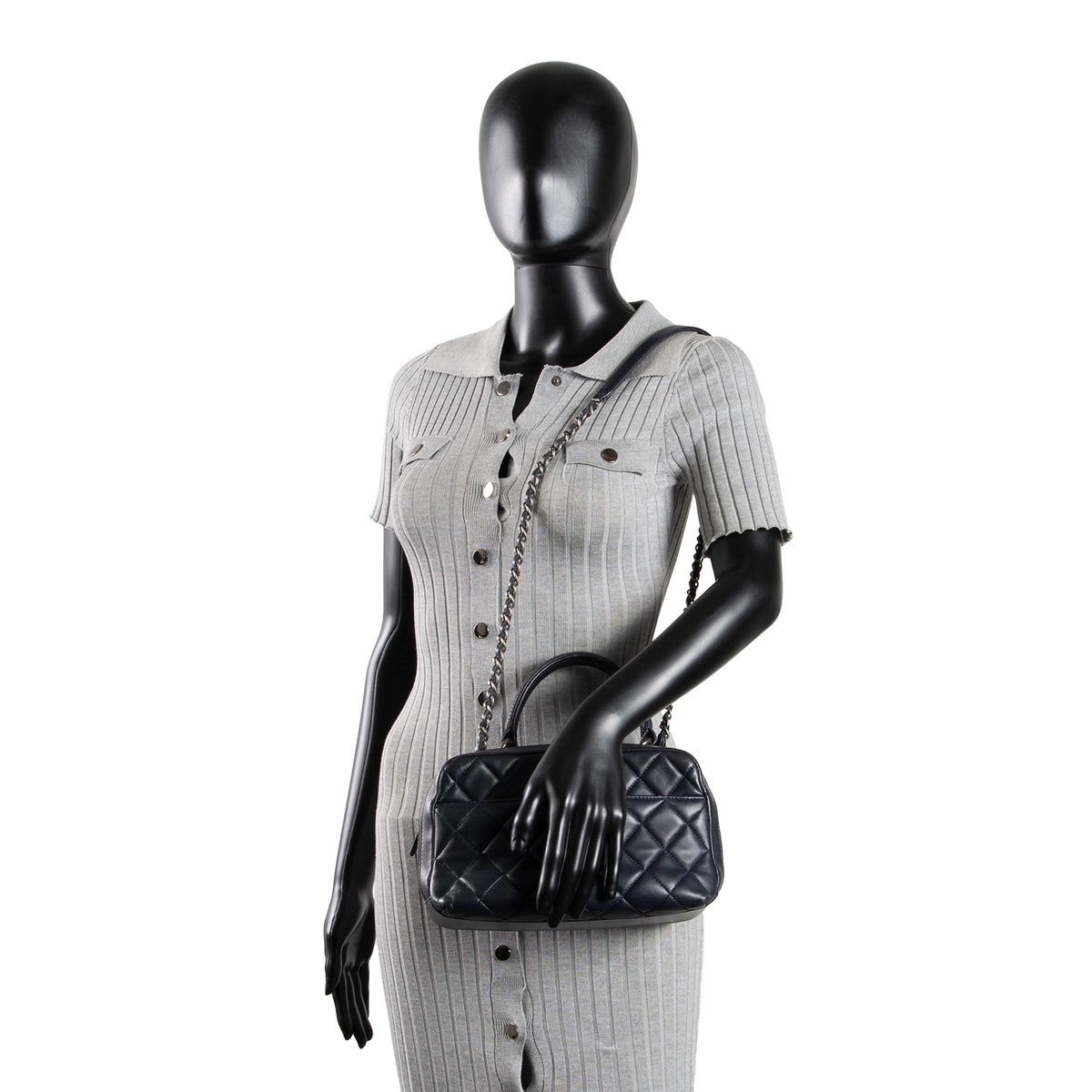 CHANEL Quilted Lambskin Trendy CC Bowling Bag - Deep Navy Blue