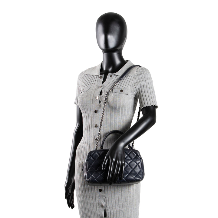 CHANEL Quilted Lambskin Trendy CC Bowling Bag - Deep Navy Blue
