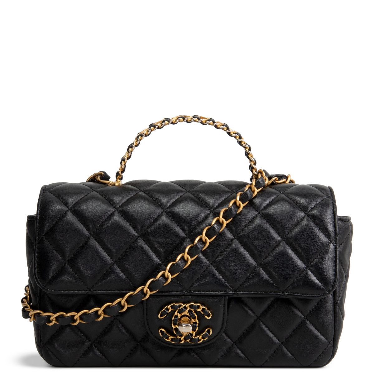 CHANEL Lambskin Quilted Mini Strass on Top Handle Flap Bag