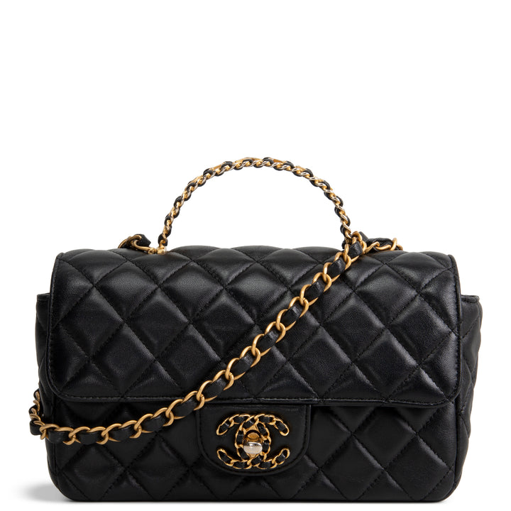 CHANEL Lambskin Quilted Mini Strass on Top Handle Flap Bag