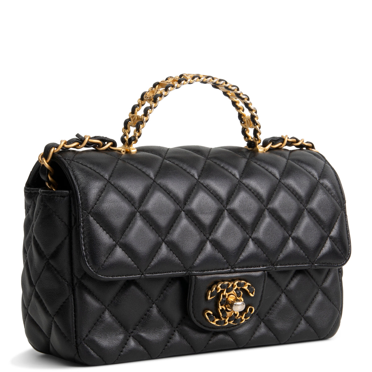 CHANEL Lambskin Quilted Mini Strass on Top Handle Flap Bag