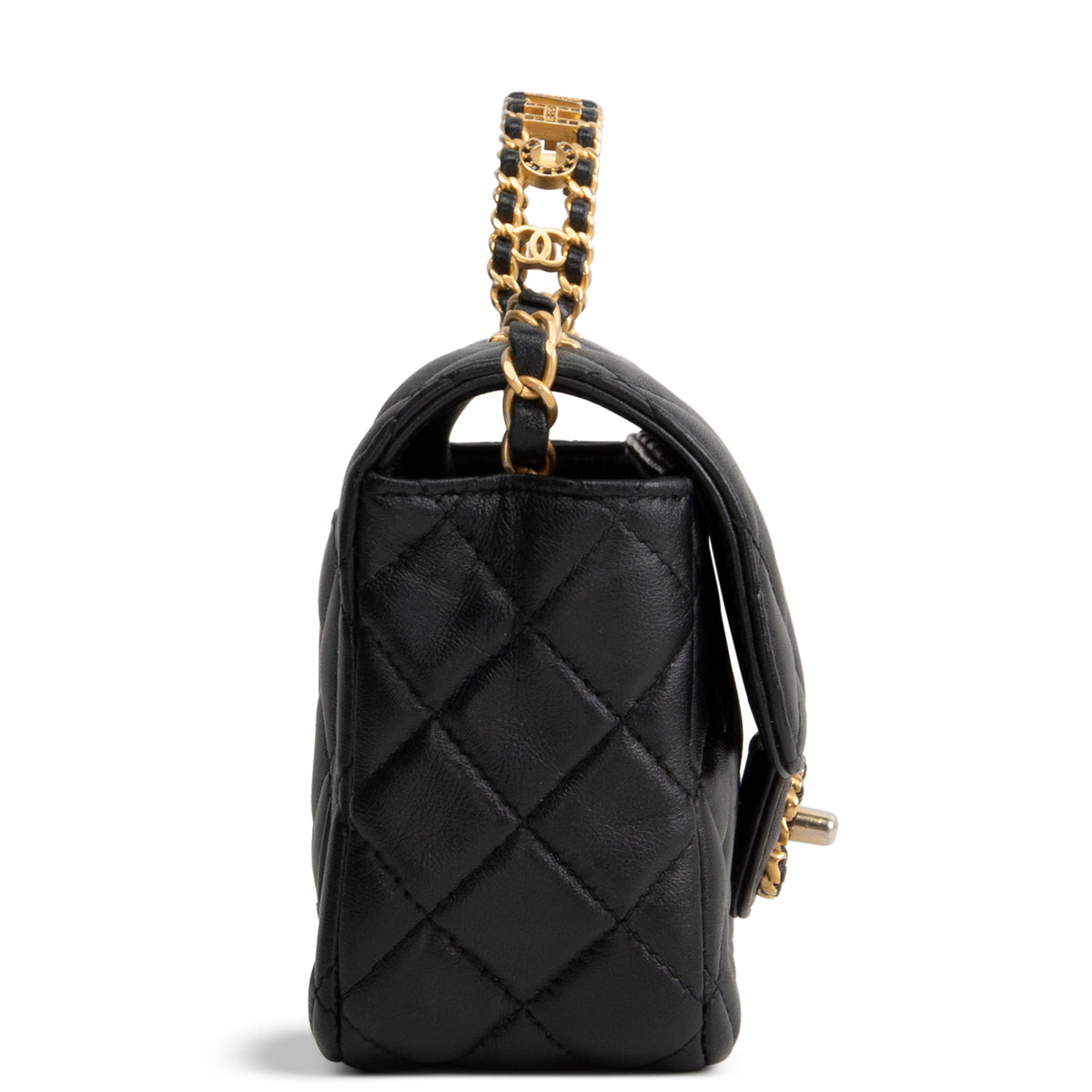 CHANEL Lambskin Quilted Mini Strass on Top Handle Flap Bag