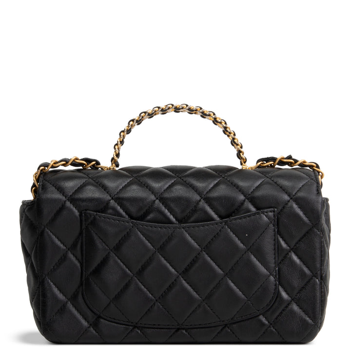 CHANEL Lambskin Quilted Mini Strass on Top Handle Flap Bag