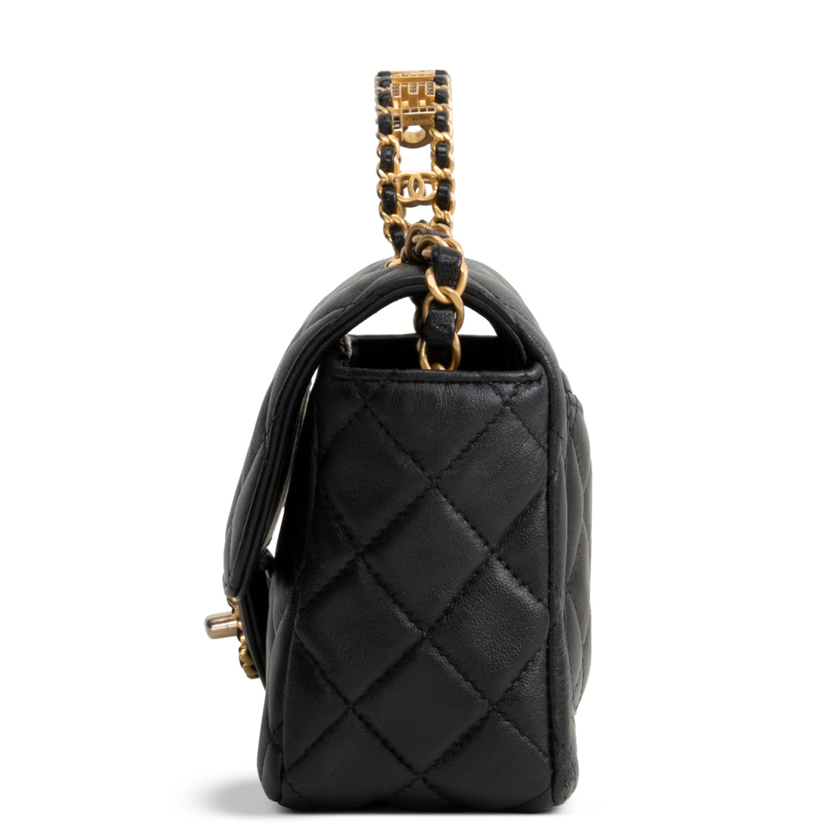 CHANEL Lambskin Quilted Mini Strass on Top Handle Flap Bag