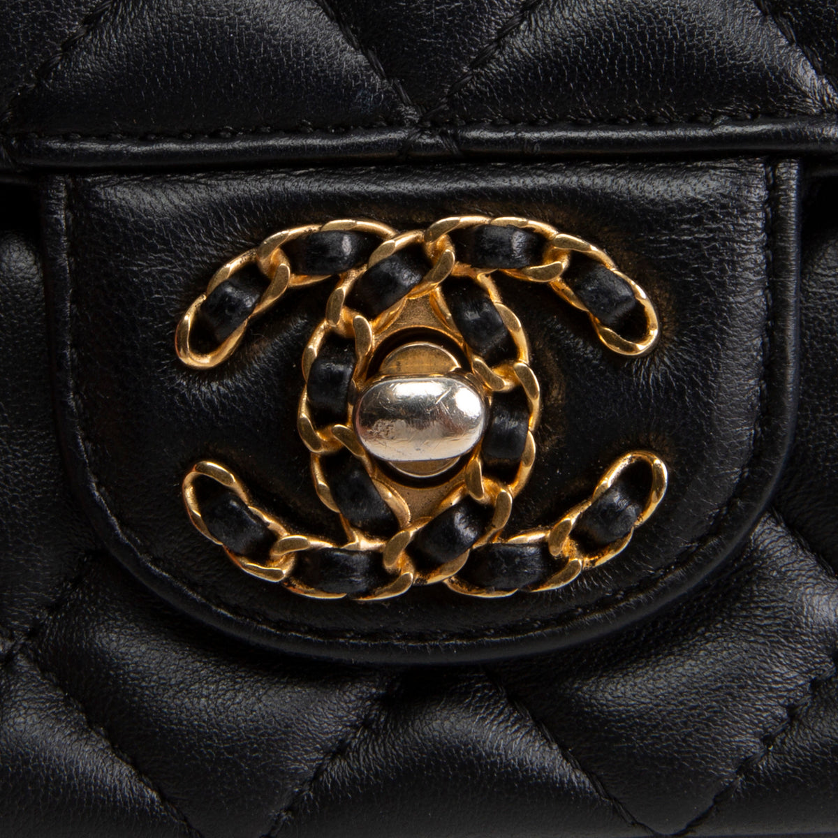 CHANEL Lambskin Quilted Mini Strass on Top Handle Flap Bag