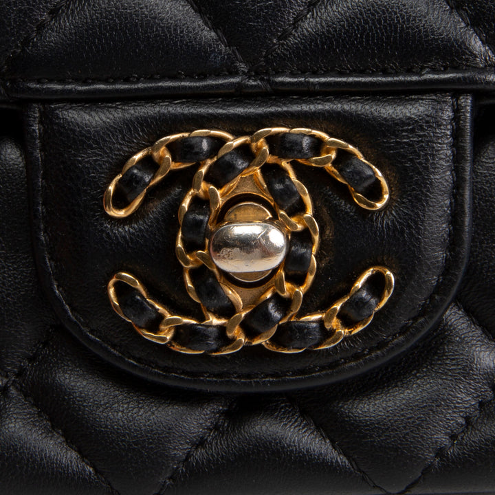 CHANEL Lambskin Quilted Mini Strass on Top Handle Flap Bag