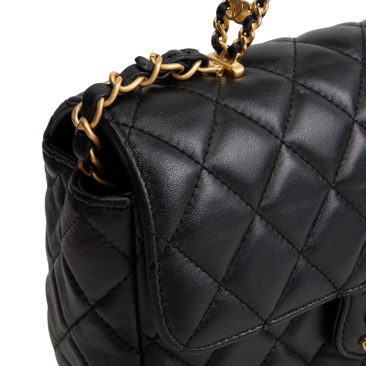 CHANEL Lambskin Quilted Mini Strass on Top Handle Flap Bag