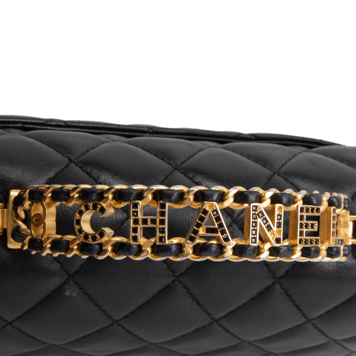 CHANEL Lambskin Quilted Mini Strass on Top Handle Flap Bag