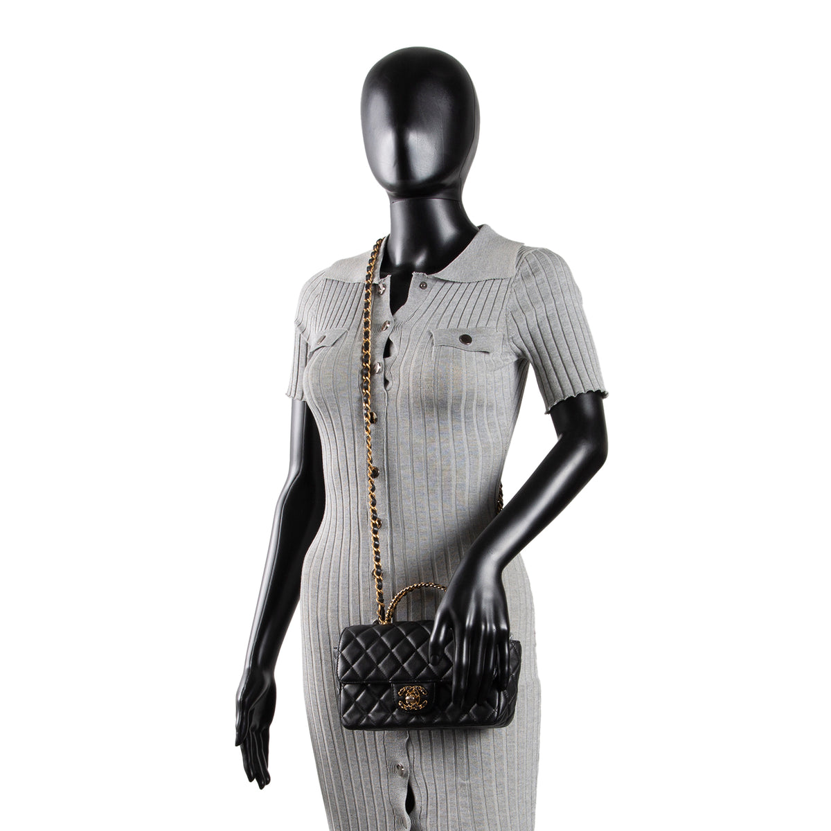 CHANEL Lambskin Quilted Mini Strass on Top Handle Flap Bag