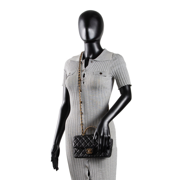 CHANEL Lambskin Quilted Mini Strass on Top Handle Flap Bag