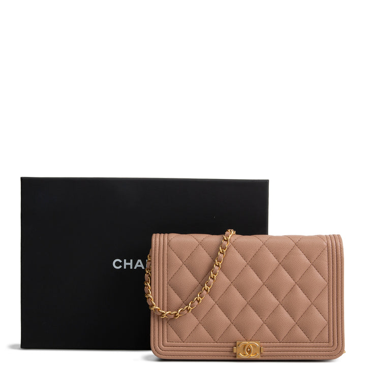 CHANEL Boy Quilted Caviar Wallet on Chain