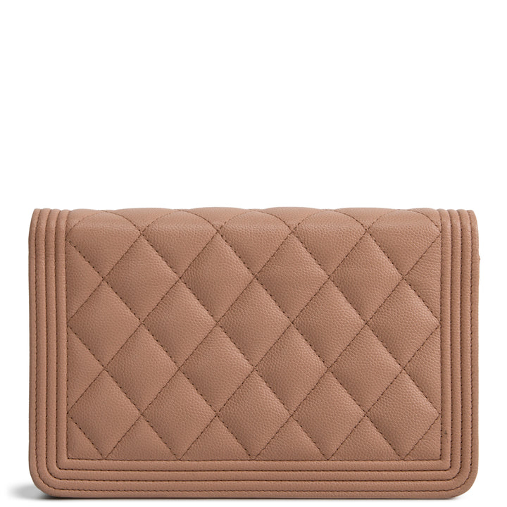 CHANEL Boy Quilted Caviar Wallet on Chain