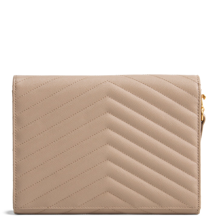 SAINT LAURENT Cassandre Flap Wristlet - Dark Beige