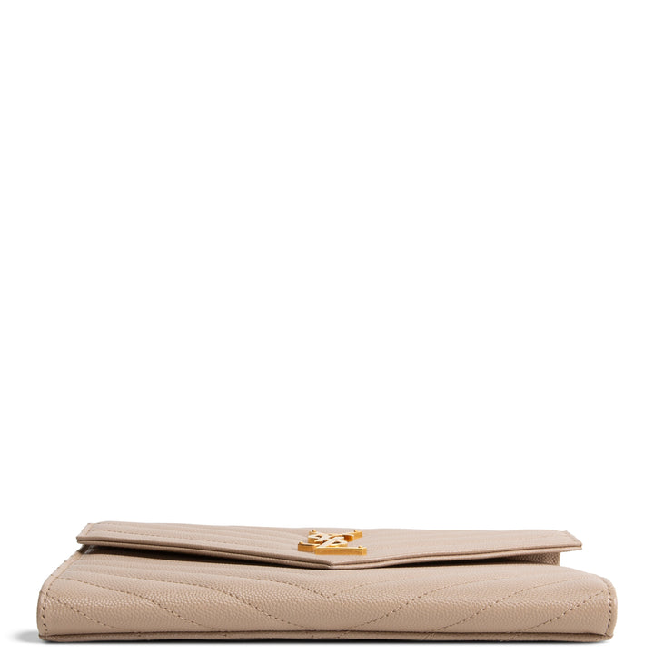 SAINT LAURENT Cassandre Flap Wristlet - Dark Beige