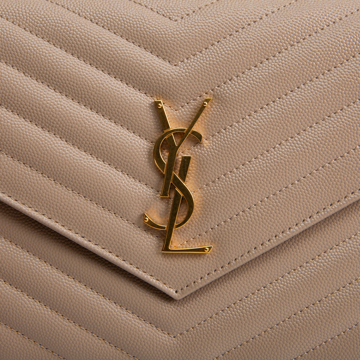 SAINT LAURENT Cassandre Flap Wristlet - Dark Beige