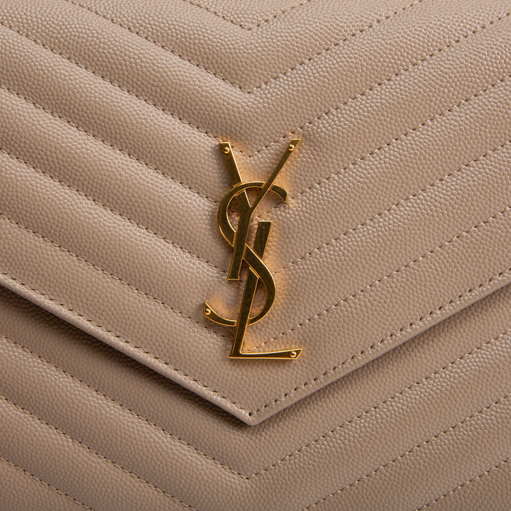 SAINT LAURENT Cassandre Flap Wristlet - Dark Beige