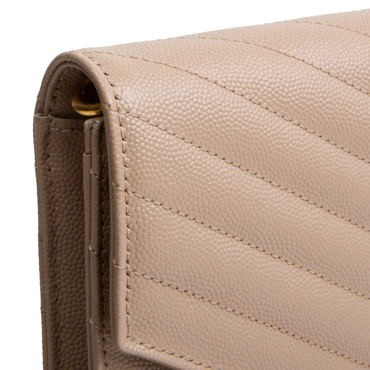 SAINT LAURENT Cassandre Flap Wristlet - Dark Beige