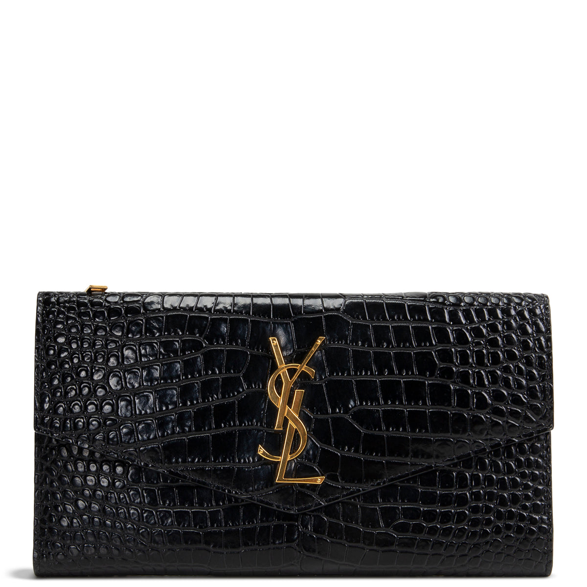 SAINT LAURENT Croc Embossed Envelope Wallet