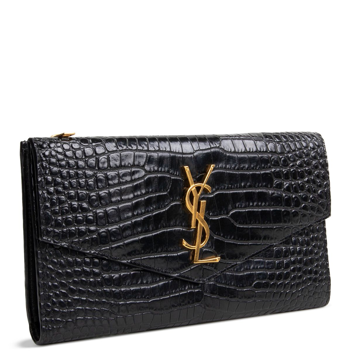 SAINT LAURENT Croc Embossed Envelope Wallet