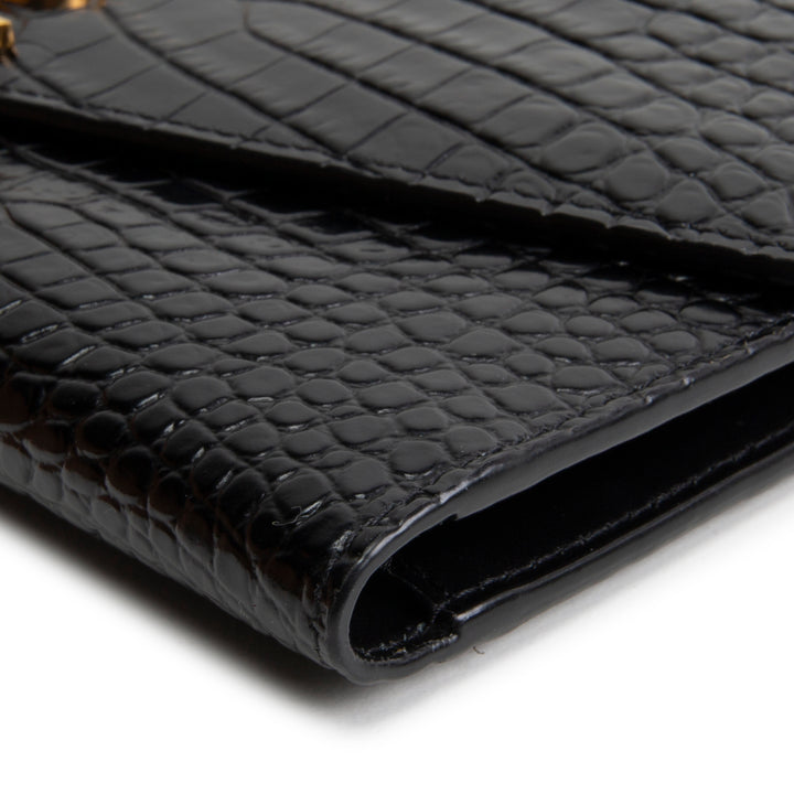SAINT LAURENT Croc Embossed Envelope Wallet