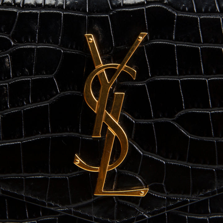 SAINT LAURENT Croc Embossed Envelope Wallet