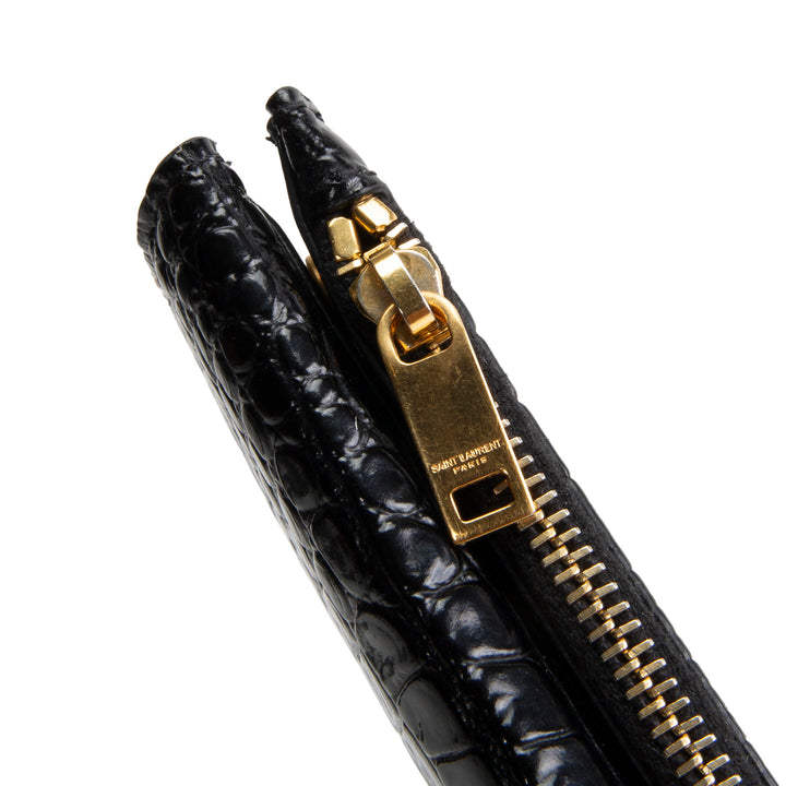 SAINT LAURENT Croc Embossed Envelope Wallet