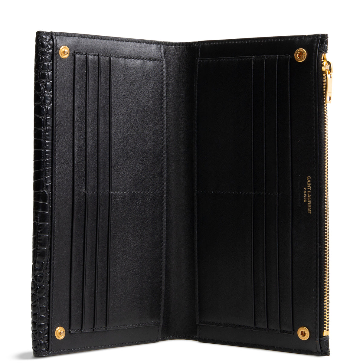 SAINT LAURENT Croc Embossed Envelope Wallet