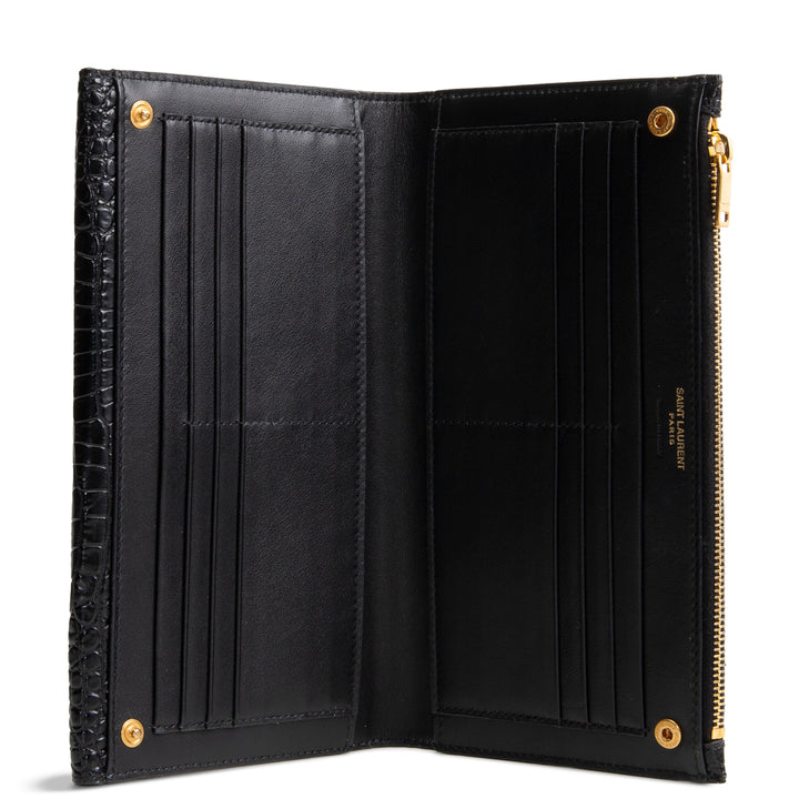 SAINT LAURENT Croc Embossed Envelope Wallet