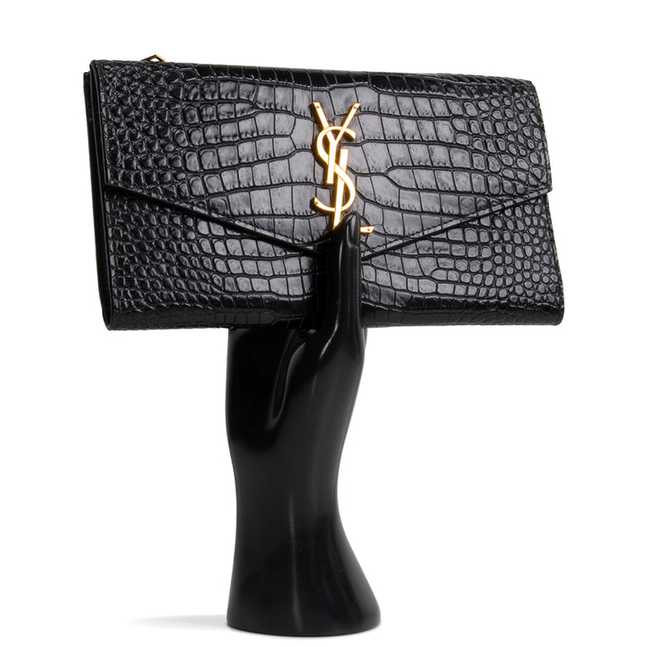 SAINT LAURENT Croc Embossed Envelope Wallet