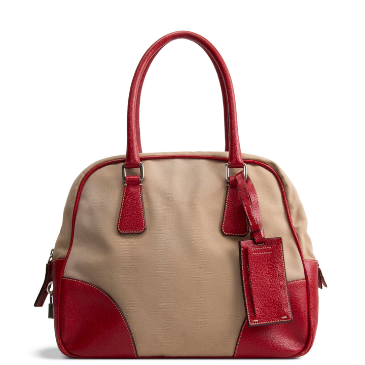 PRADA Cinghiale - Trimmed Canapa Bowler Bag - Canvas - Red