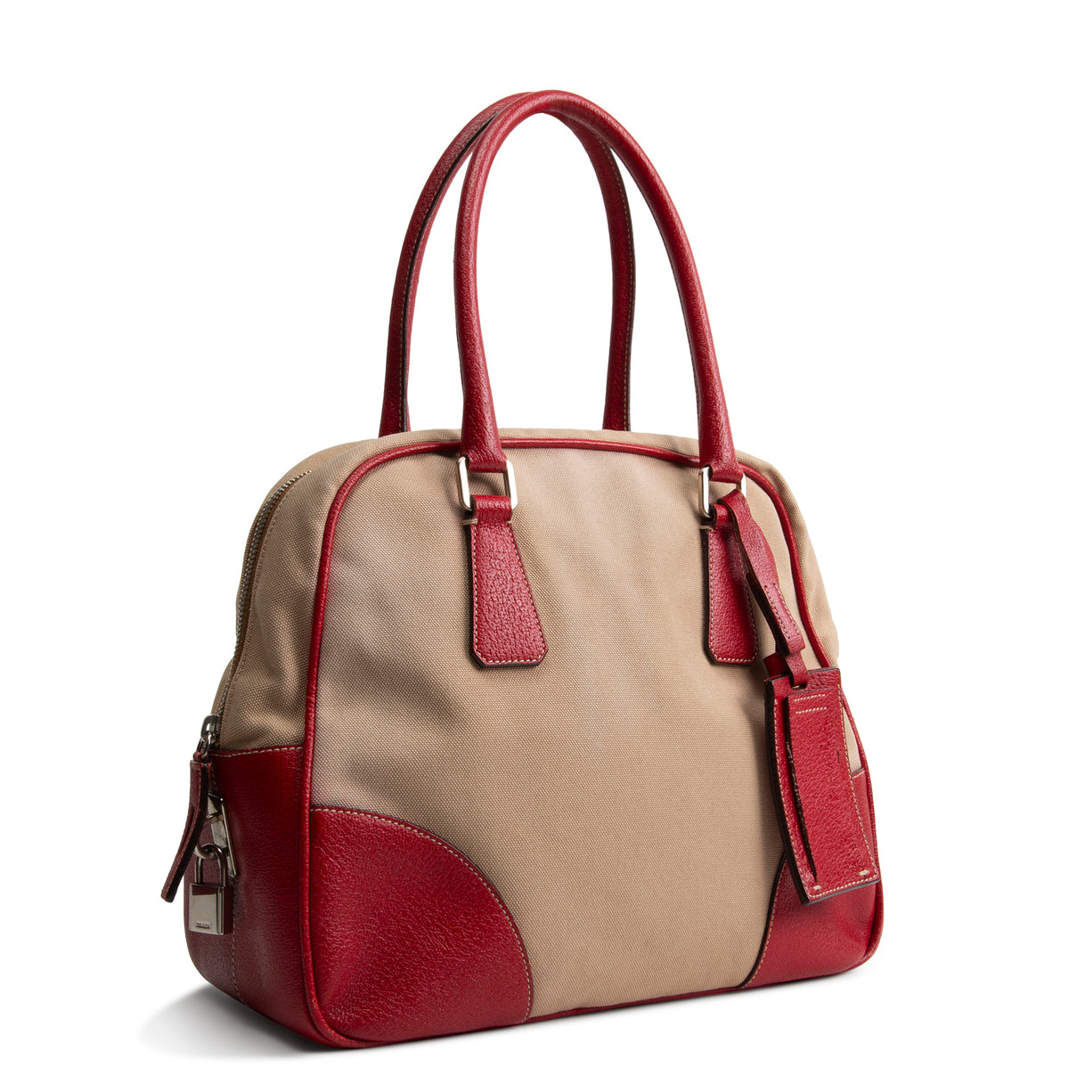 PRADA Cinghiale - Trimmed Canapa Bowler Bag - Canvas - Red