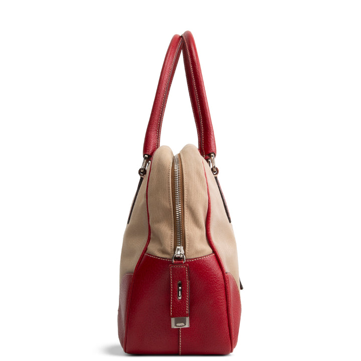 PRADA Cinghiale - Trimmed Canapa Bowler Bag - Canvas - Red