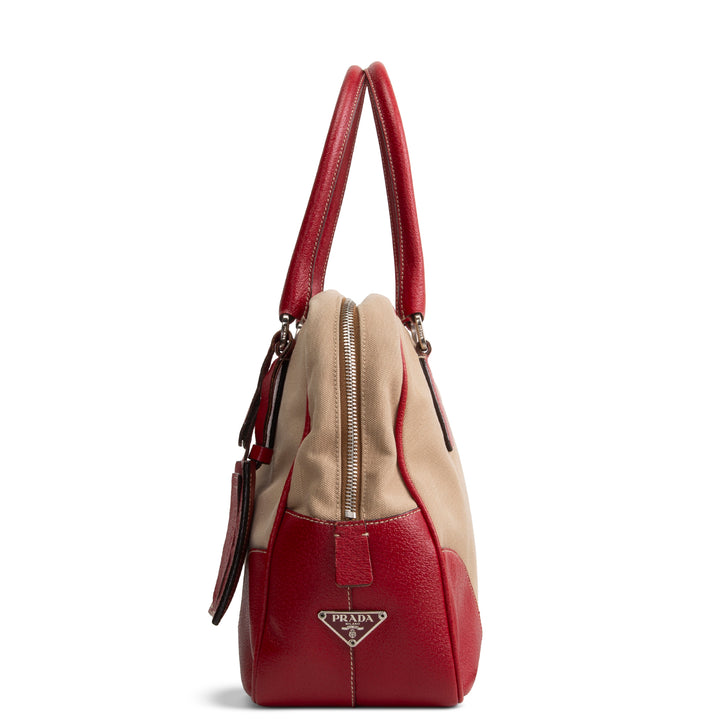 PRADA Cinghiale - Trimmed Canapa Bowler Bag - Canvas - Red