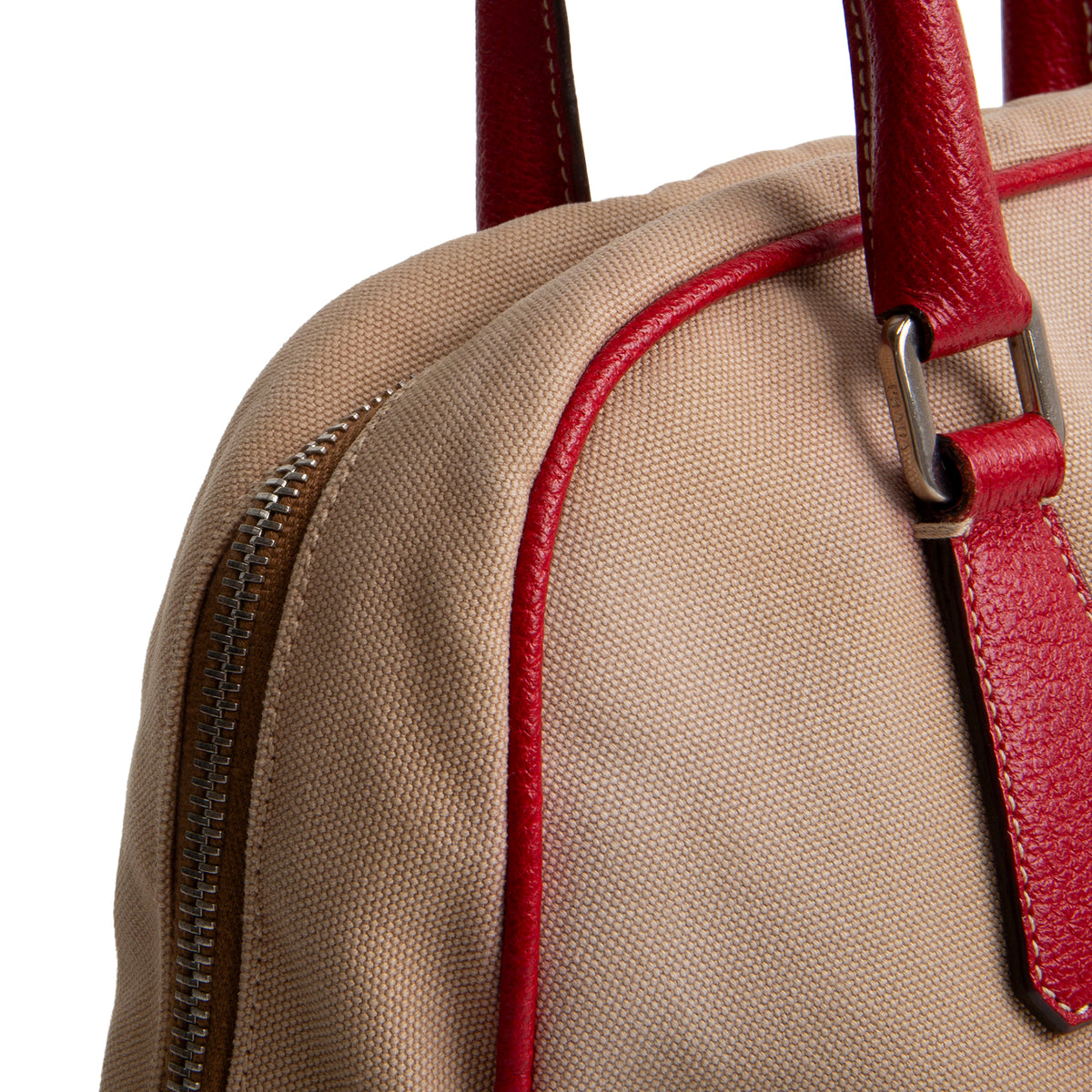 PRADA Cinghiale - Trimmed Canapa Bowler Bag - Canvas - Red
