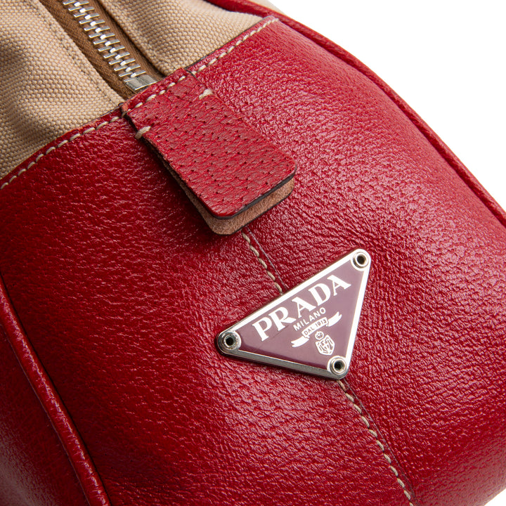 PRADA Cinghiale - Trimmed Canapa Bowler Bag - Canvas - Red