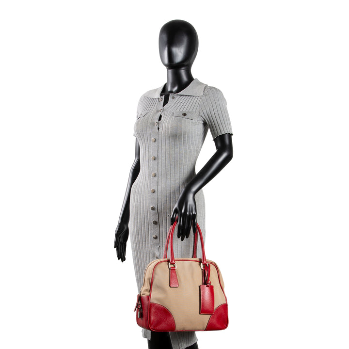PRADA Cinghiale - Trimmed Canapa Bowler Bag - Canvas - Red