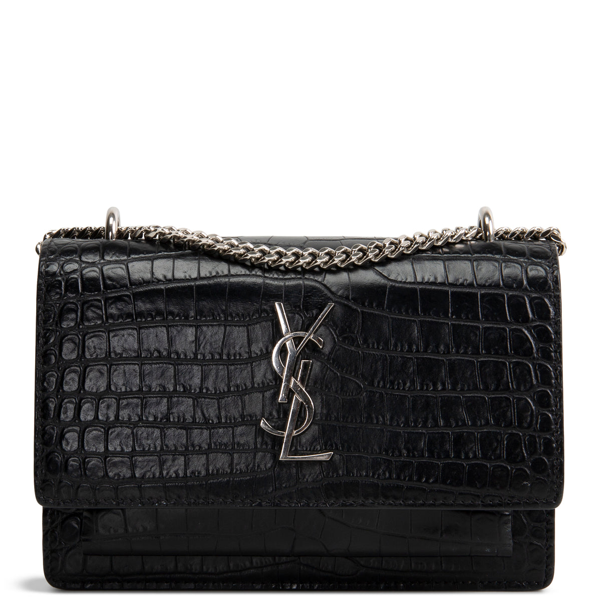 SAINT LAURENT Croc Embossed Mini Sunset - Black